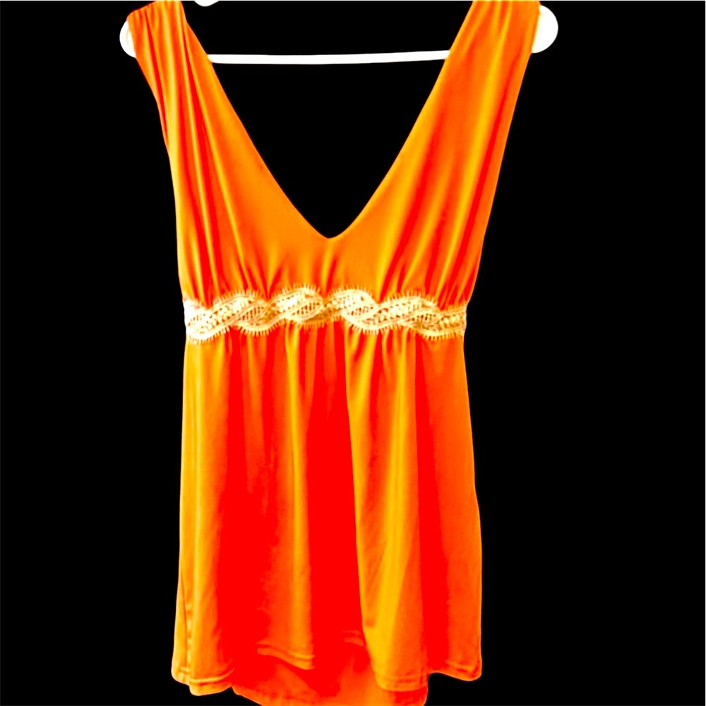Orange VESSOS Satin Top With Gold Embroidered Accent Zipper On the Side Size M